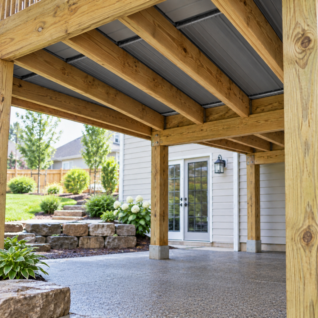 Under-deck drainage system installed between deck joists