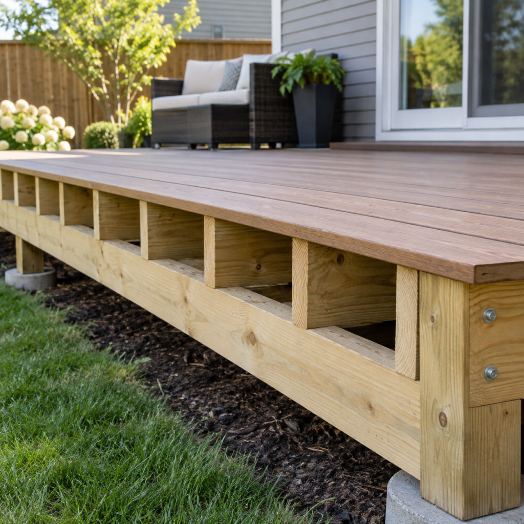 Exposed deck framing