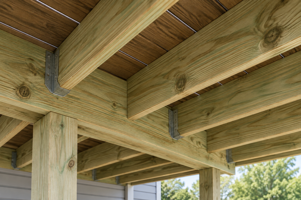 Pressure-treated lumber deck framing