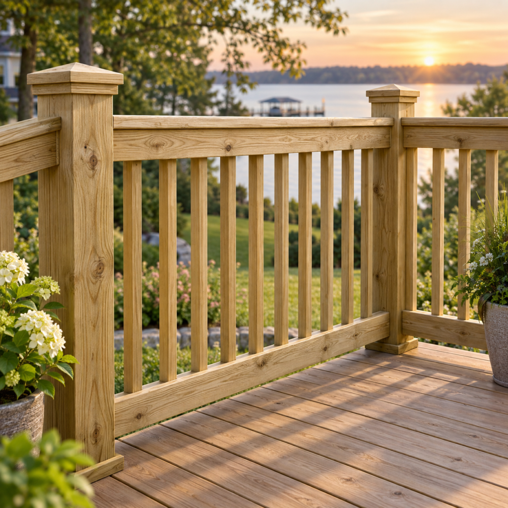 Wood deck railing